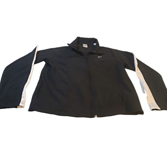 Vintage Nike Women's Black Windbreaker Running White Swoosh Full Zip Jacket Sz M - Picture 4 of 16